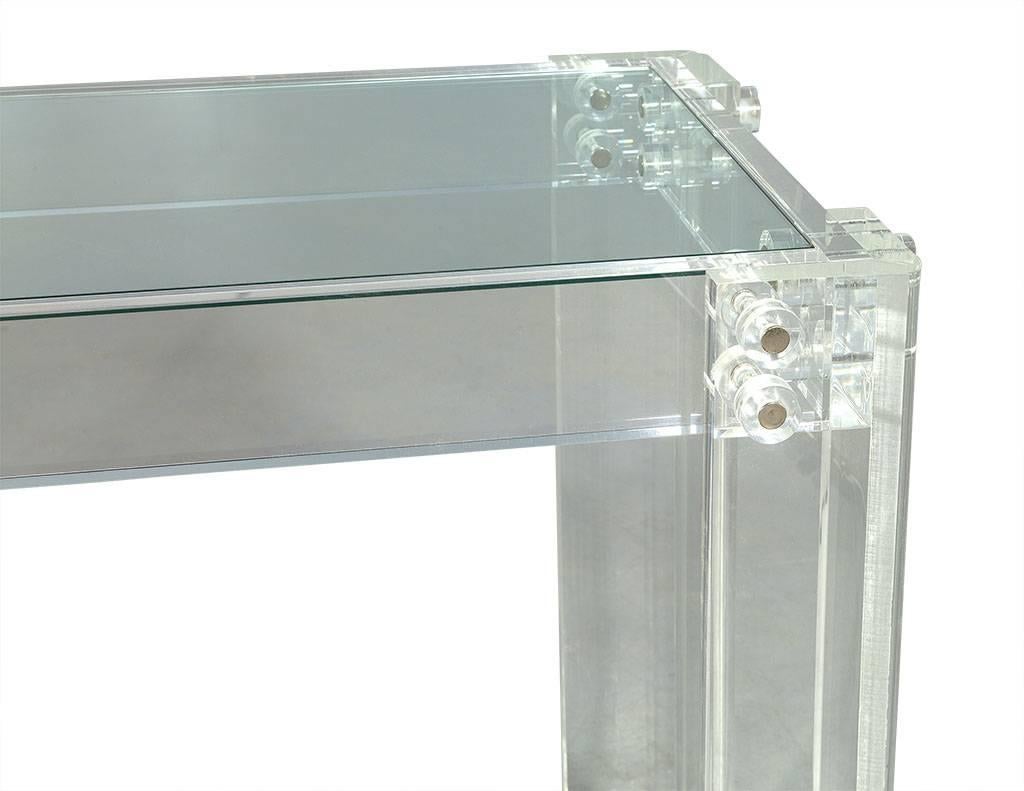 Modern Acrylic and Glass Designer Console Hall Table Sideboard In Good Condition In North York, ON