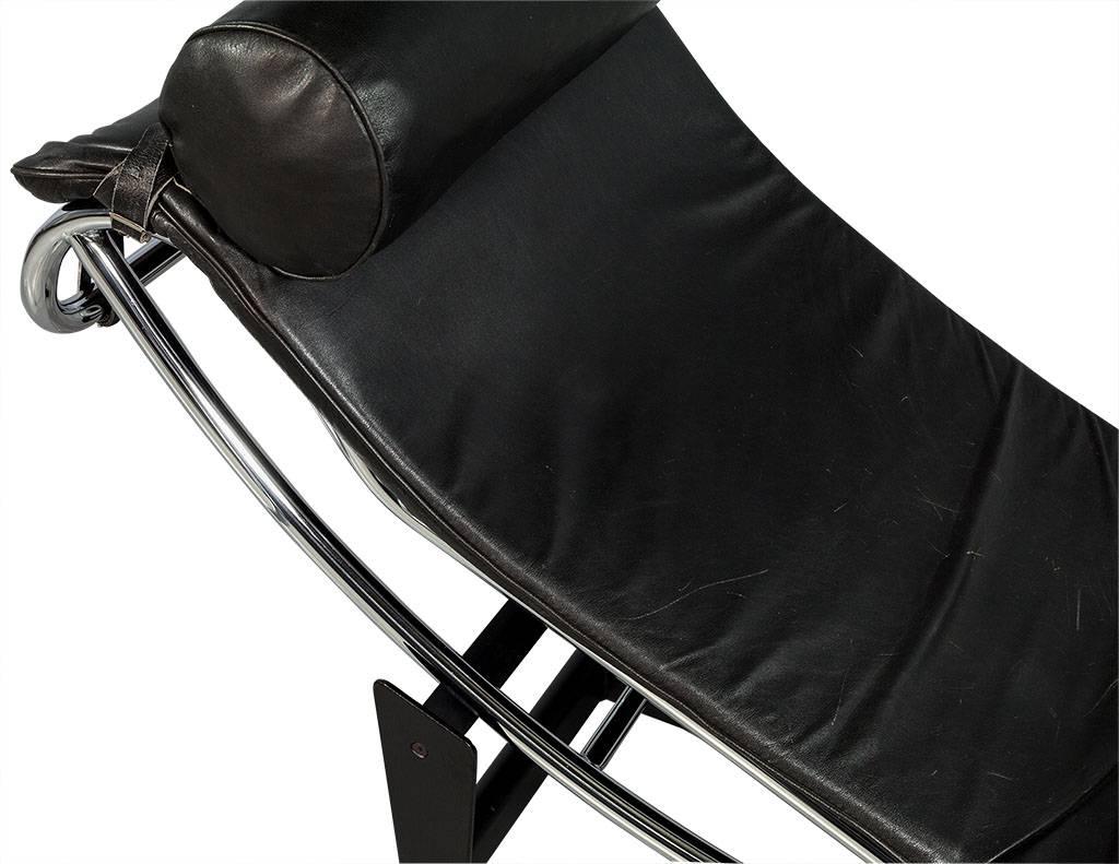 Le Corbusier Style Leather and Polished Stainless Steel Chaise 1