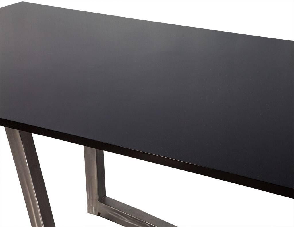 Canadian Carrocel Custom Modern Brushed Steel X Base Black Lacquer Dining Table