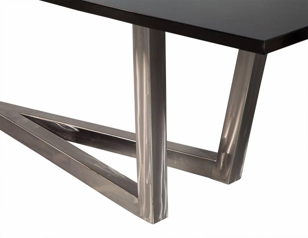 Carrocel Custom Modern Brushed Steel X Base Black Lacquer Dining Table 1