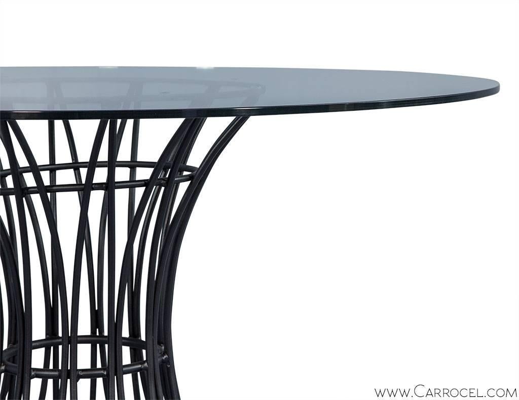 Industrial Glass and Iron Star Burst Pedestal Occasional Table