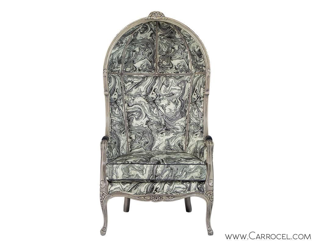 Italian Pair of Carrocel Custom Louis XV Marbled Porter Chairs