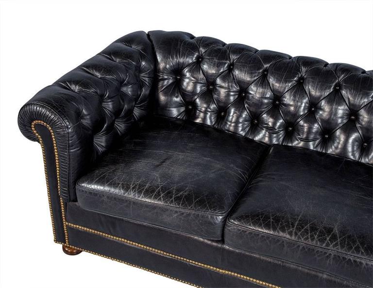Distressed Black Leather Chesterfield, Distressed Black Leather Sectional Sofa
