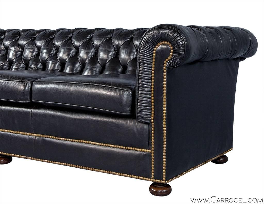 American Distressed Black Leather Chesterfield
