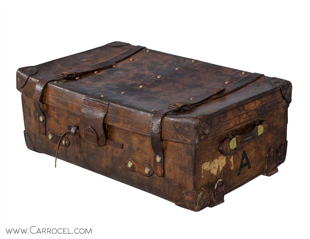Set of Five Antique Leather Luggage Cabin Trunks 1