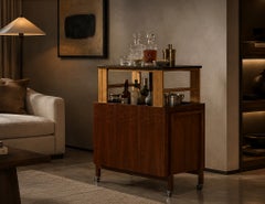 Mid-Century Modern Bar Cabinet with Hidden Lift Top Storage