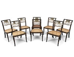 Set of 8 Antique English Regency Style Ebonized and Gilt Dining Chairs