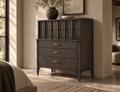 Mid-Century Modern Tall Chest Cabinet in Smoked Graphite Finish by Kent Coffey