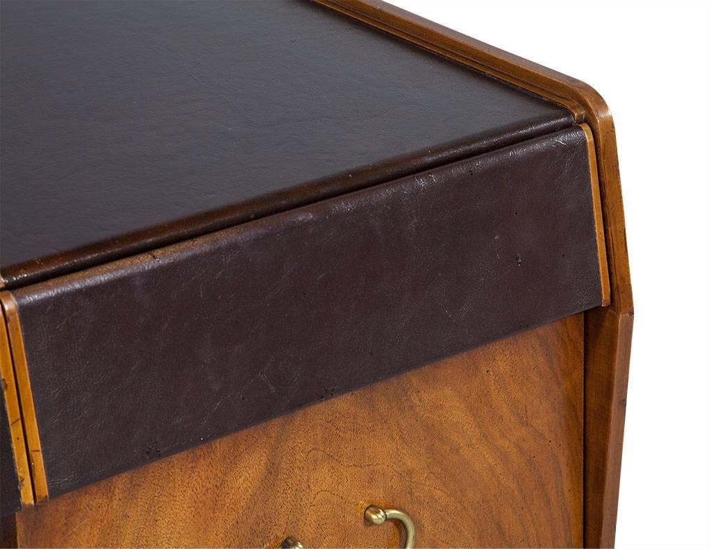 Brass Mid-Century Modern Teak Leather Top Desk by John Widdicomb