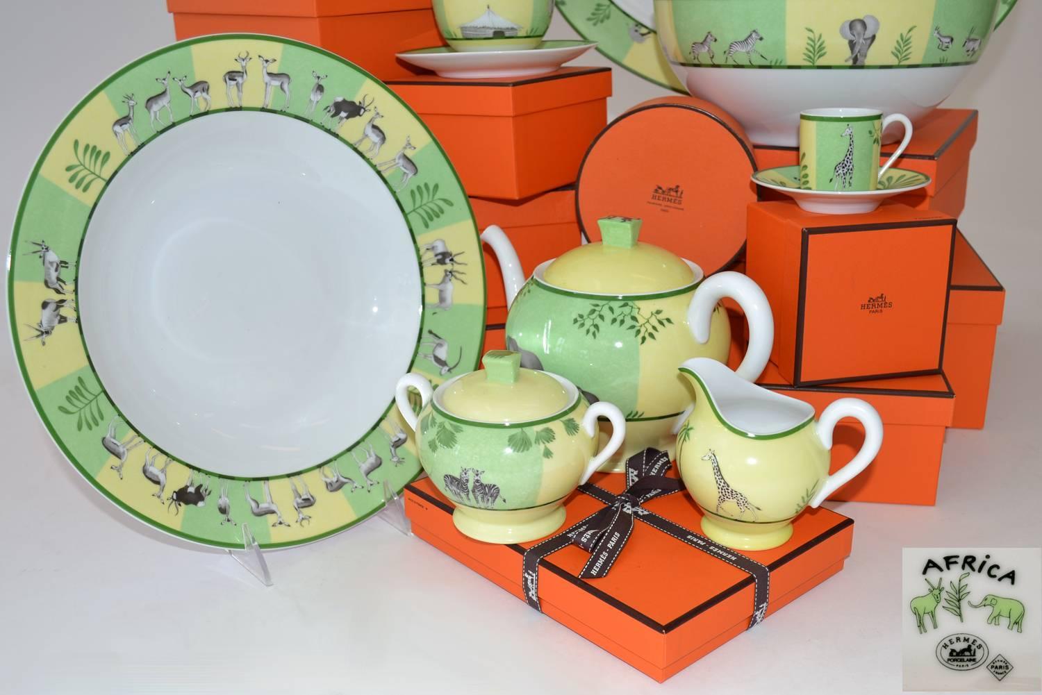 Hermès 'Africa Green' Porcelain Dinnerware Service for Eight at 1stdibs