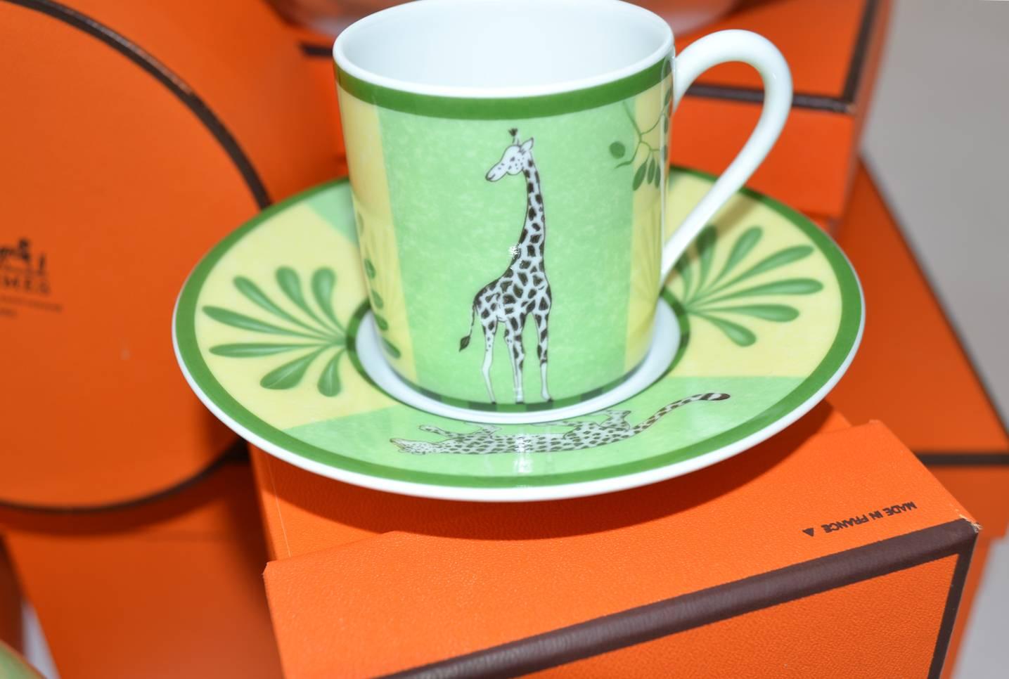 Modern Hermès 'Africa Green' Porcelain Dinnerware Service for Eight