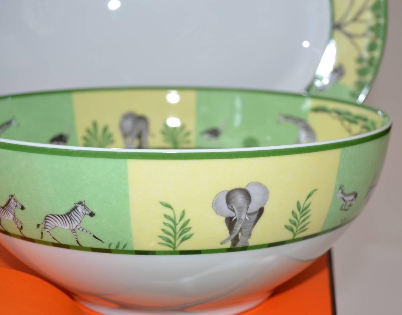 20th Century Hermès 'Africa Green' Porcelain Dinnerware Service for Eight
