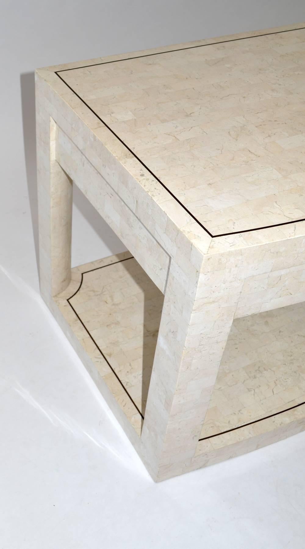American Karl Springer Side or End Table in Tessellated Stone Signed  For Sale