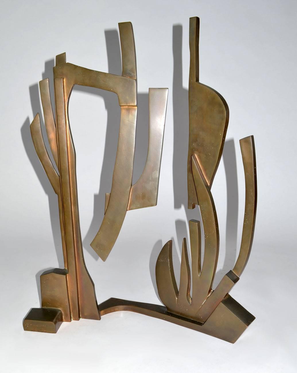 Large modern abstract bronze sculpture by Oded Halahmy, New York, 1977. Oded Halahmy was born in Iraq, moved with his family to Israel in the 1950s, was educated at St. Martin's School of Art in London. Sculptures are in the collection of the