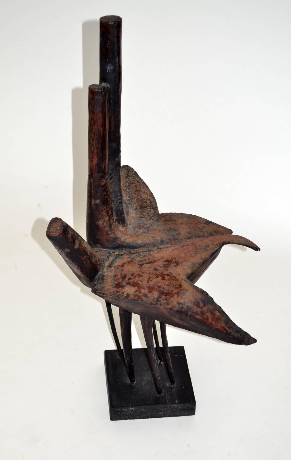 Abstract Brutalist sculpture of birds by Robert Klein, Mid-Century Modern. Original label intact. 