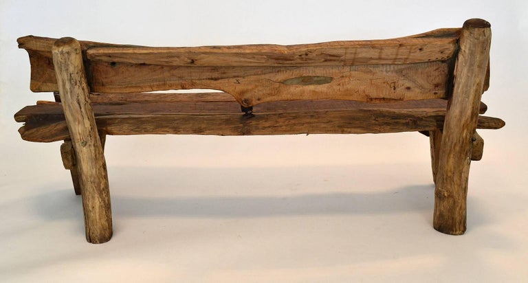 Unique Sculptural Folk Art Weathered Wood Bench Reclaimed