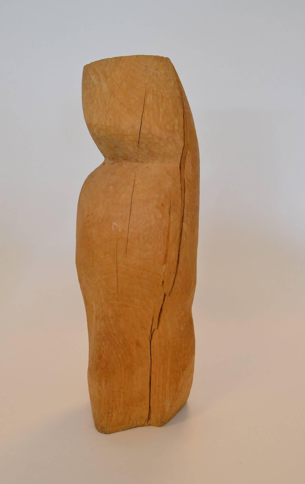 After Brancusi Abstract Carved Wood Sculpture Mid Century Organic
Abstract sculpture possibly a female figural form, rough hewn natural form carved from a single log of unknown origin. Surface carving is similar to an sgraffito glass surface. Isamu