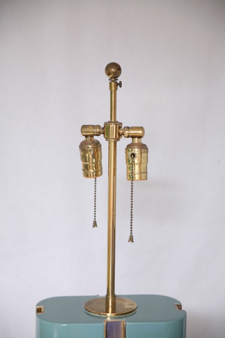 Pair of Lacquered Wood and Brass Lamps c. 1970's In Good Condition For Sale In Ft Lauderdale, FL