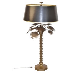 Warren Kessler Style Gilded Iron Palm Tree Table Lamp, Hollywood Regency, 1960s