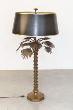 Warren Kessler Style Gilded Iron Palm Tree Table Lamp, Hollywood Regency, 1960s