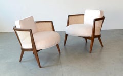 Pair of Harvey Probber Mahogany and Cane Barrel Lounge Chairs, 1960s
