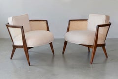 Pair of Harvey Probber Mahogany and Cane Barrel Lounge Chairs, 1960s