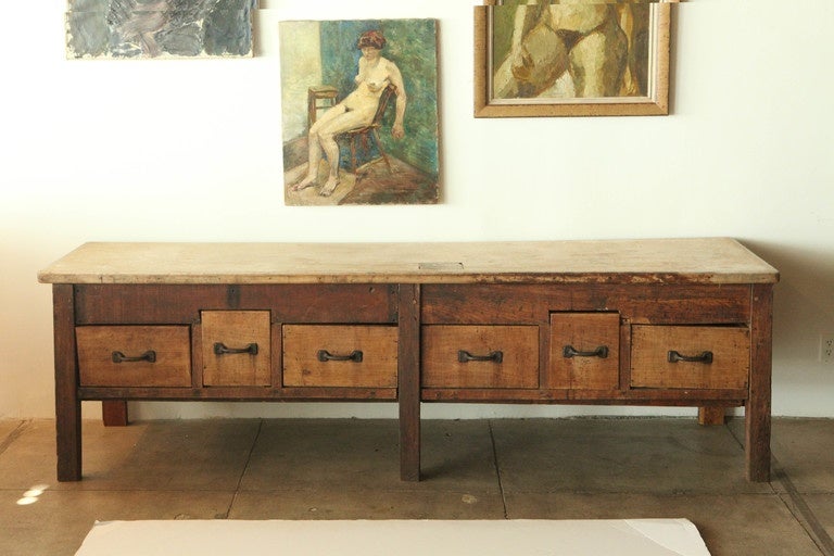 A six-drawer bakers console from Antwerp.