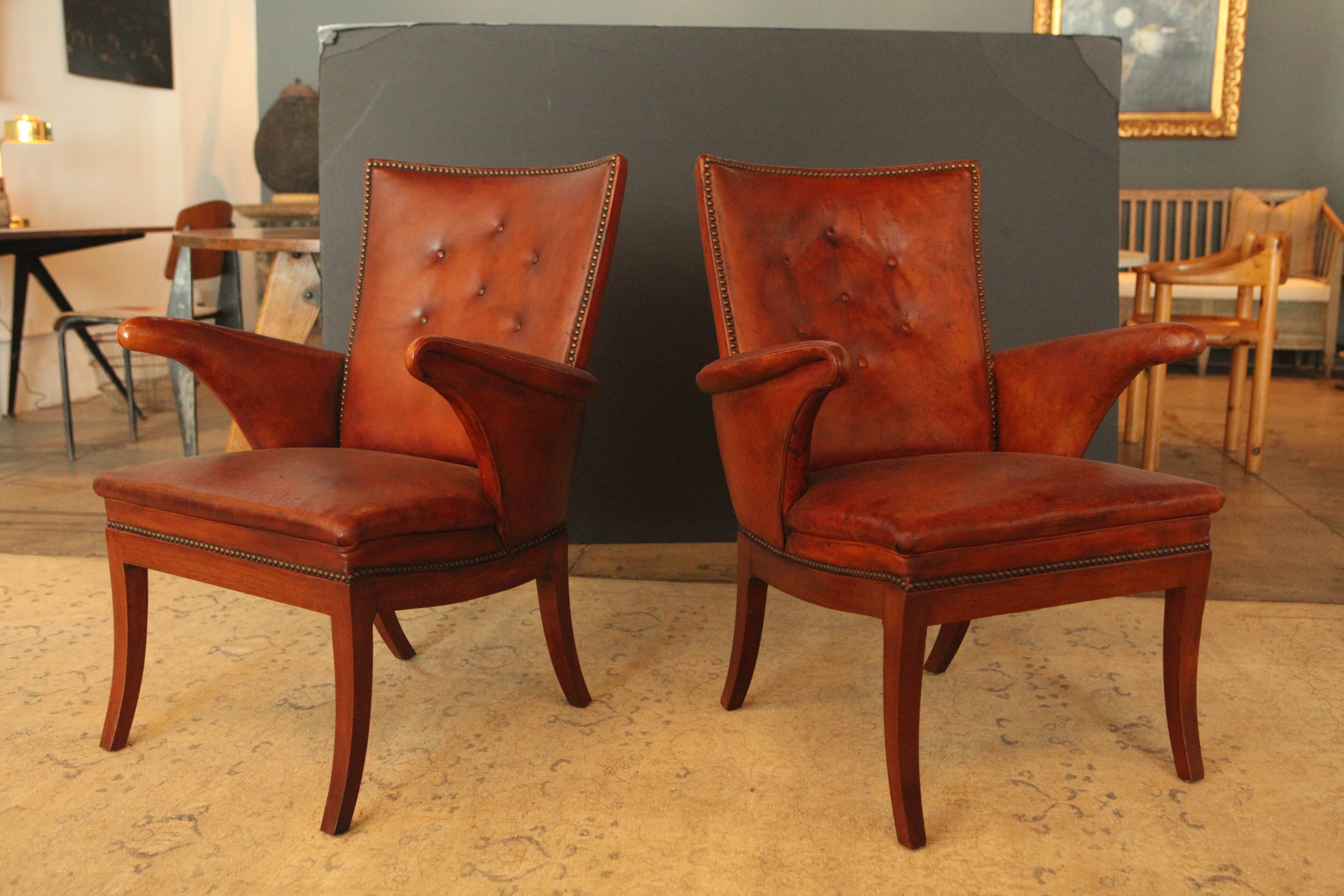 Pair of Frits Henningsen Armchairs, Denmark, 1930 In Good Condition In Los Angeles, CA