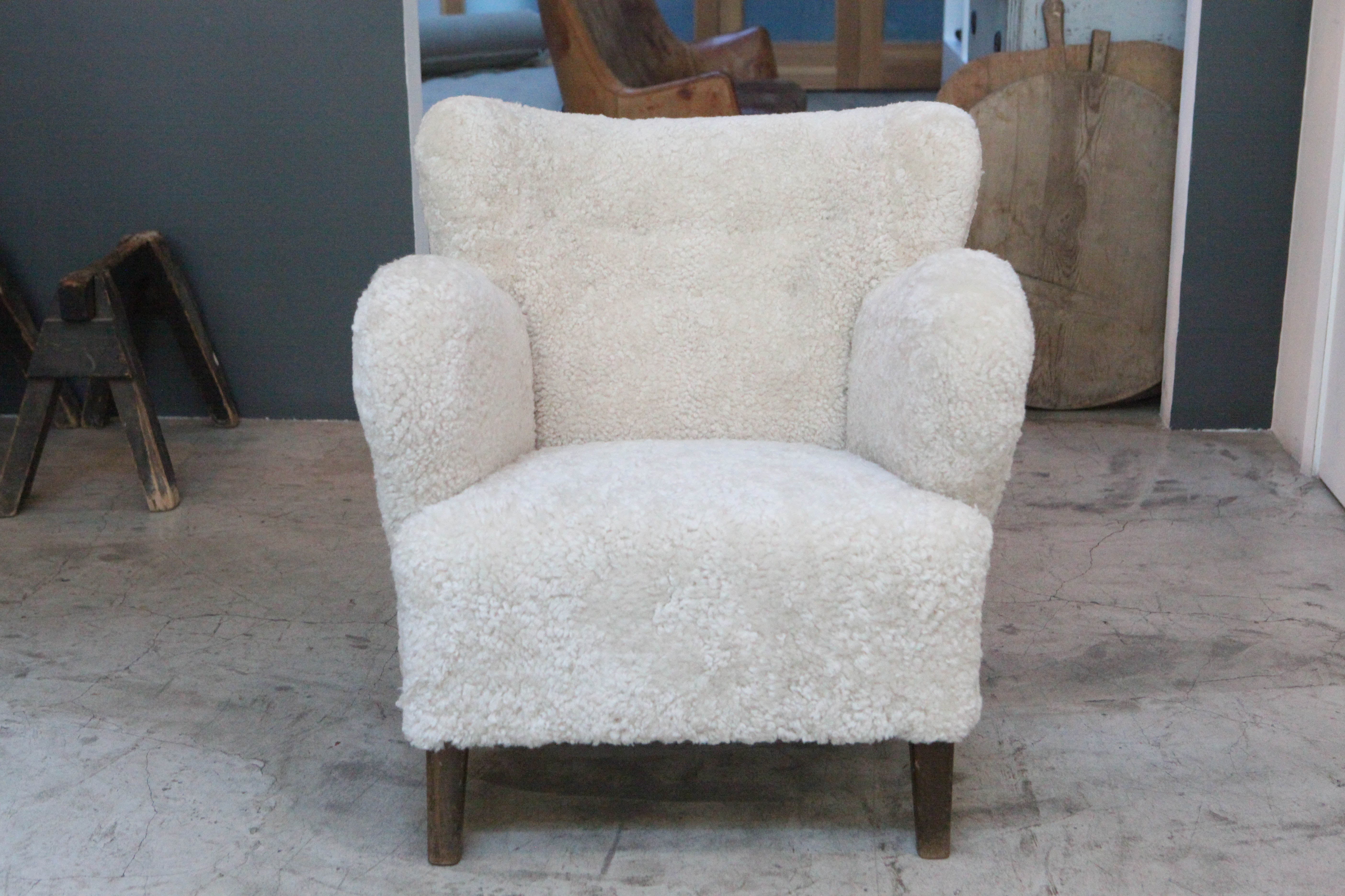 Pair of Danish Sheepskin Chairs , circa 1940 In Good Condition In Los Angeles, CA
