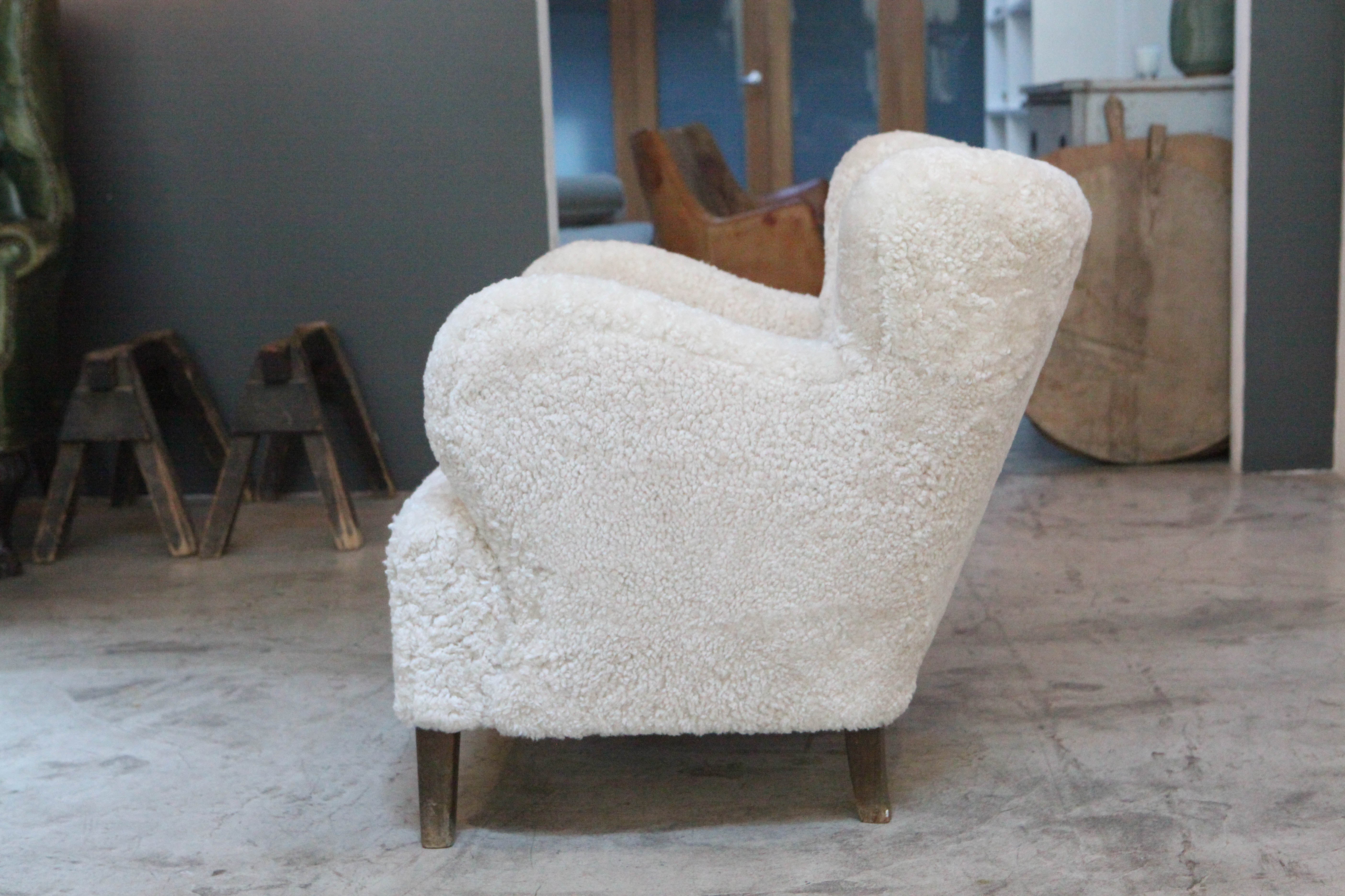 Beech Pair of Danish Sheepskin Chairs , circa 1940