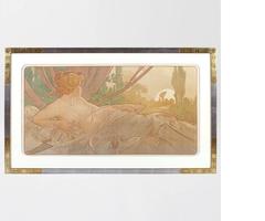 Pair of French Art Nouveau Lithographs, “Dawn and Dusk”, by Alphonse Mucha