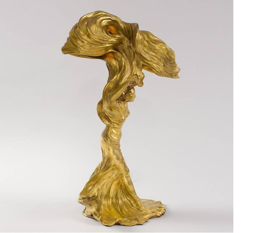 A French Art Nouveau gilt bronze lighted sculpture, 