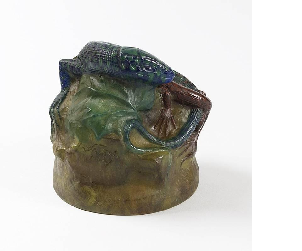 A French “Lizards”, pâte de verre paperweight by Amalric Walter and Henri Bergé. Circa 1920.

A similar paperweight is pictured in: Amalric Walter (1870-1959), by Keith Cummings, Kingswinford: Broadfield House Glass Museum, 2006,  p.19, cat.no. 16a.