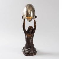 Tiffany Studios "Nautilus" Table Lamp with Gudebrod "Mermaid" Bronze Base