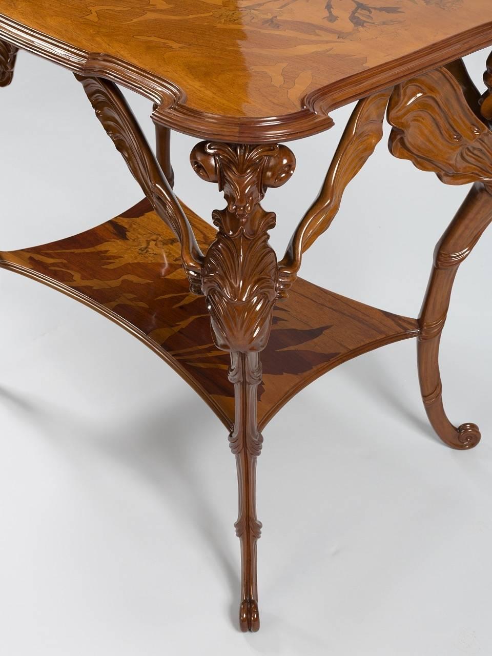 Carved French Art Nouveau Dragonfly Table by Émile Gallé