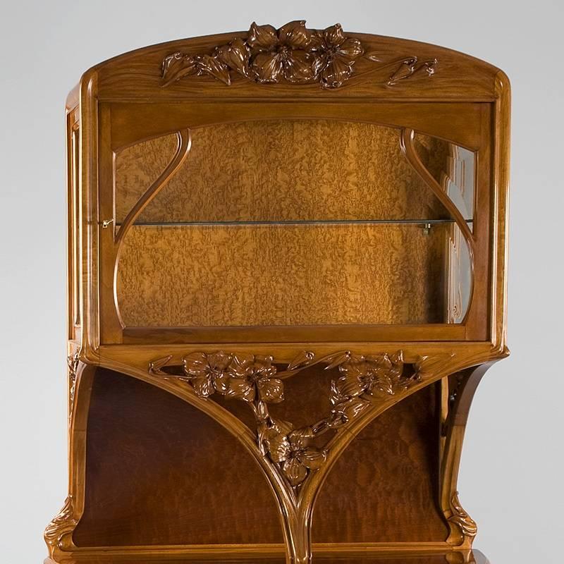 Marquetry French Art Nouveau Walnut Vitrine by Camil Gauthier Nancy