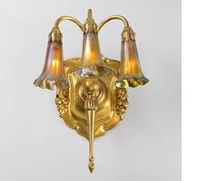 Pair of Tiffany Studios "Three-Light Lily" Sconces