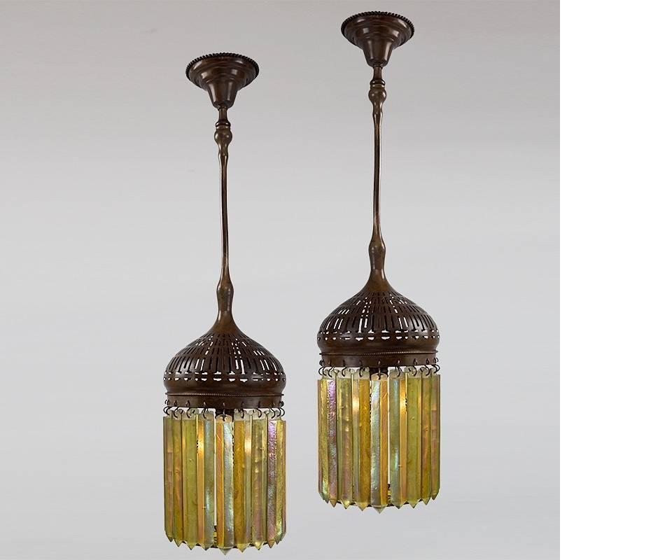 A pair of Tiffany Studios New York glass and bronze 