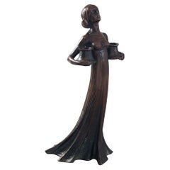 Gustav Gurschner Bronze Female Figure Candelabrum