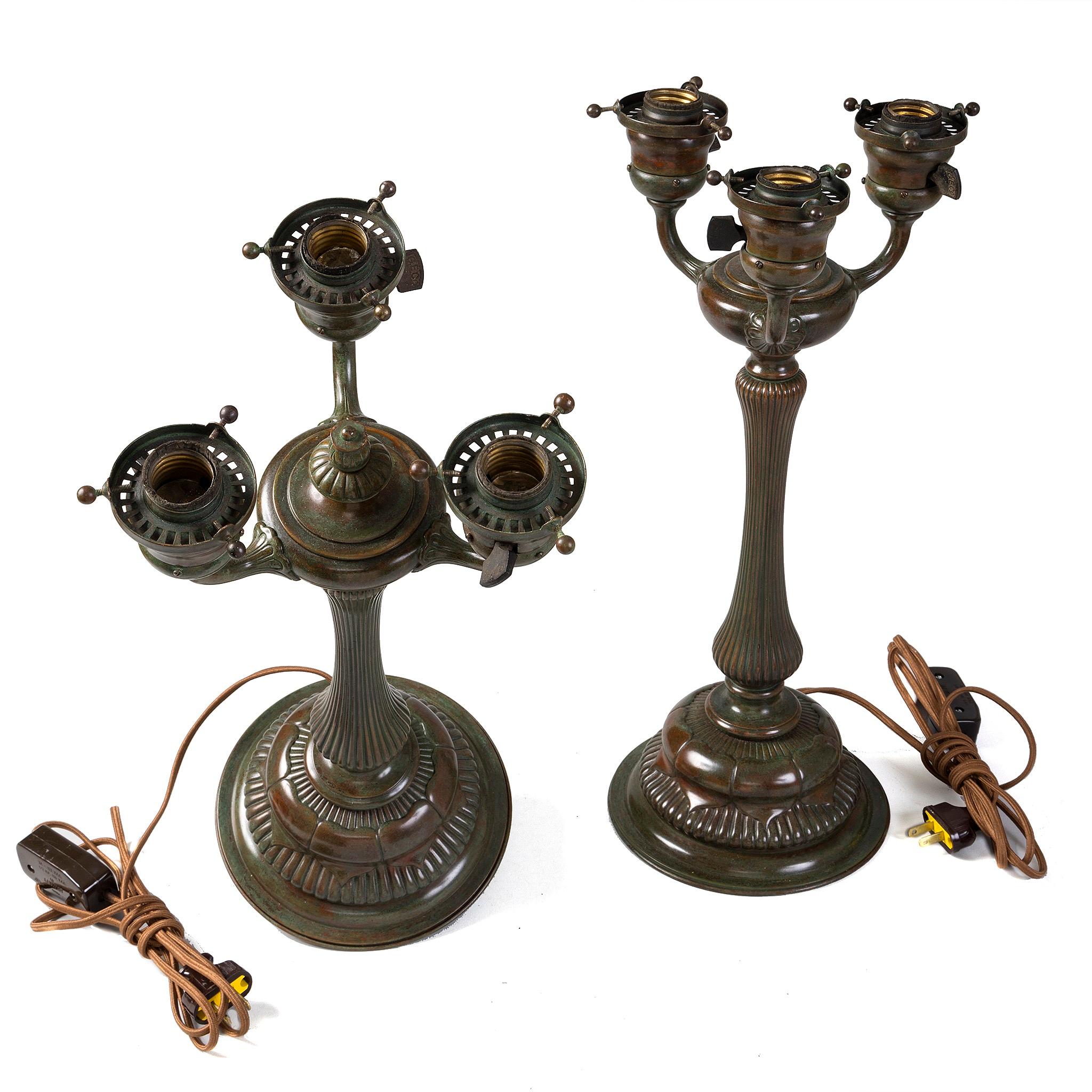 Bronze Tiffany Studios New York Pair of Three Light Table lamps For Sale