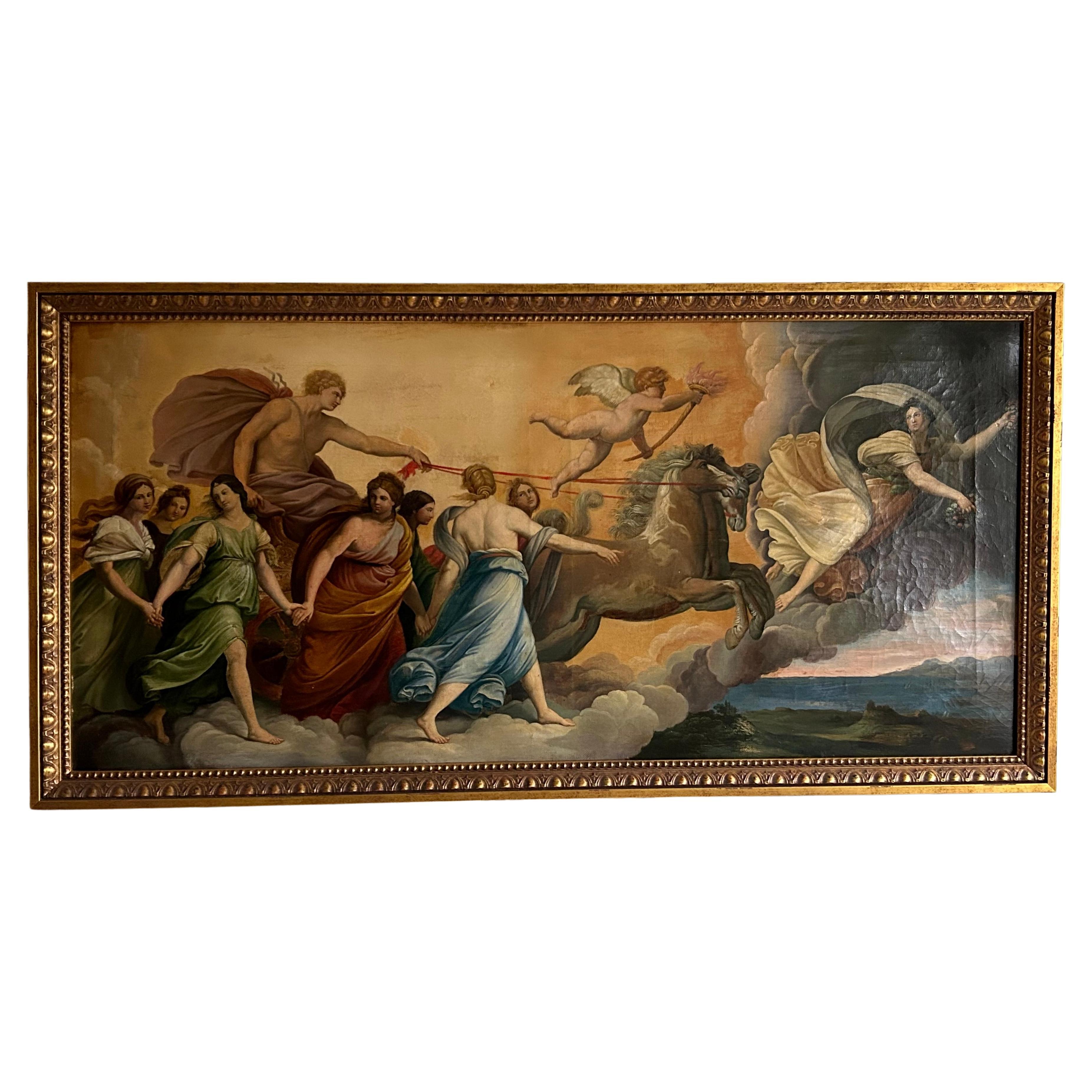 Wonderful 19th century copy of Guido Reni's masterpiece, The Aurora,  a large Baroque ceiling fresco painted  in 1614 for the Casino, or garden house, adjacent to the Palazzo Pallavicini-Rospigliosi, in Rome. The work is considered Reni's