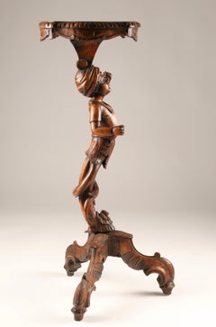 Italian Walnut Pedestal Table With Carved Putti, 19th Century