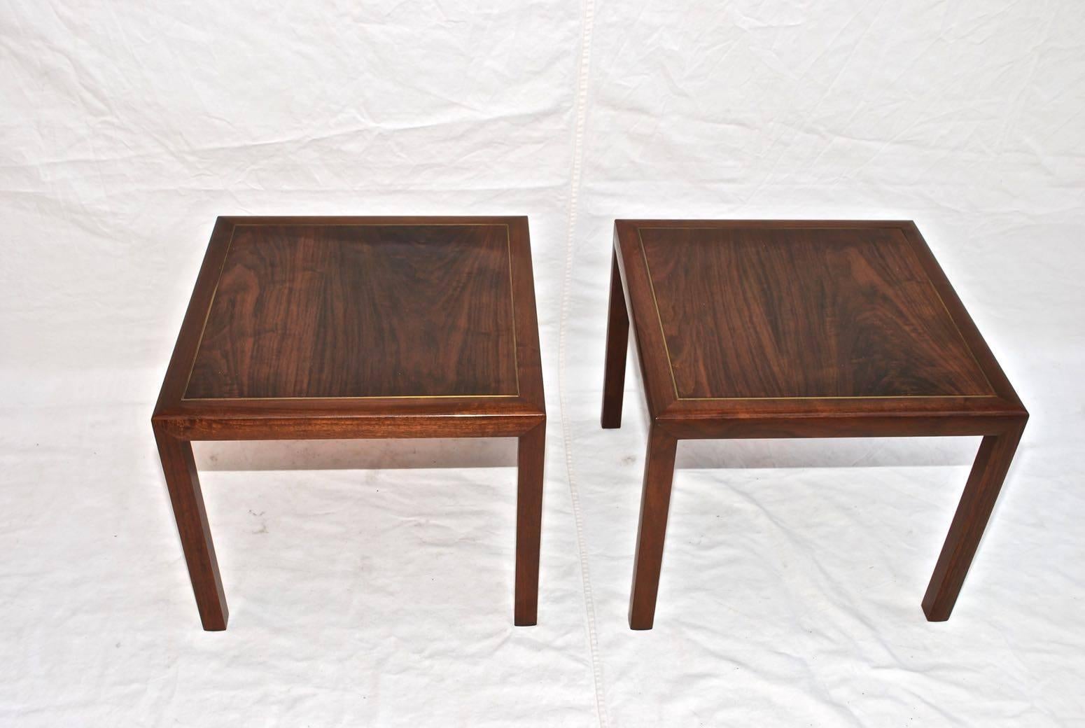 A beautiful pair of Harvey Probber style side tables, they are well made with rosewood
and brass inlaid, all original and in great condition.