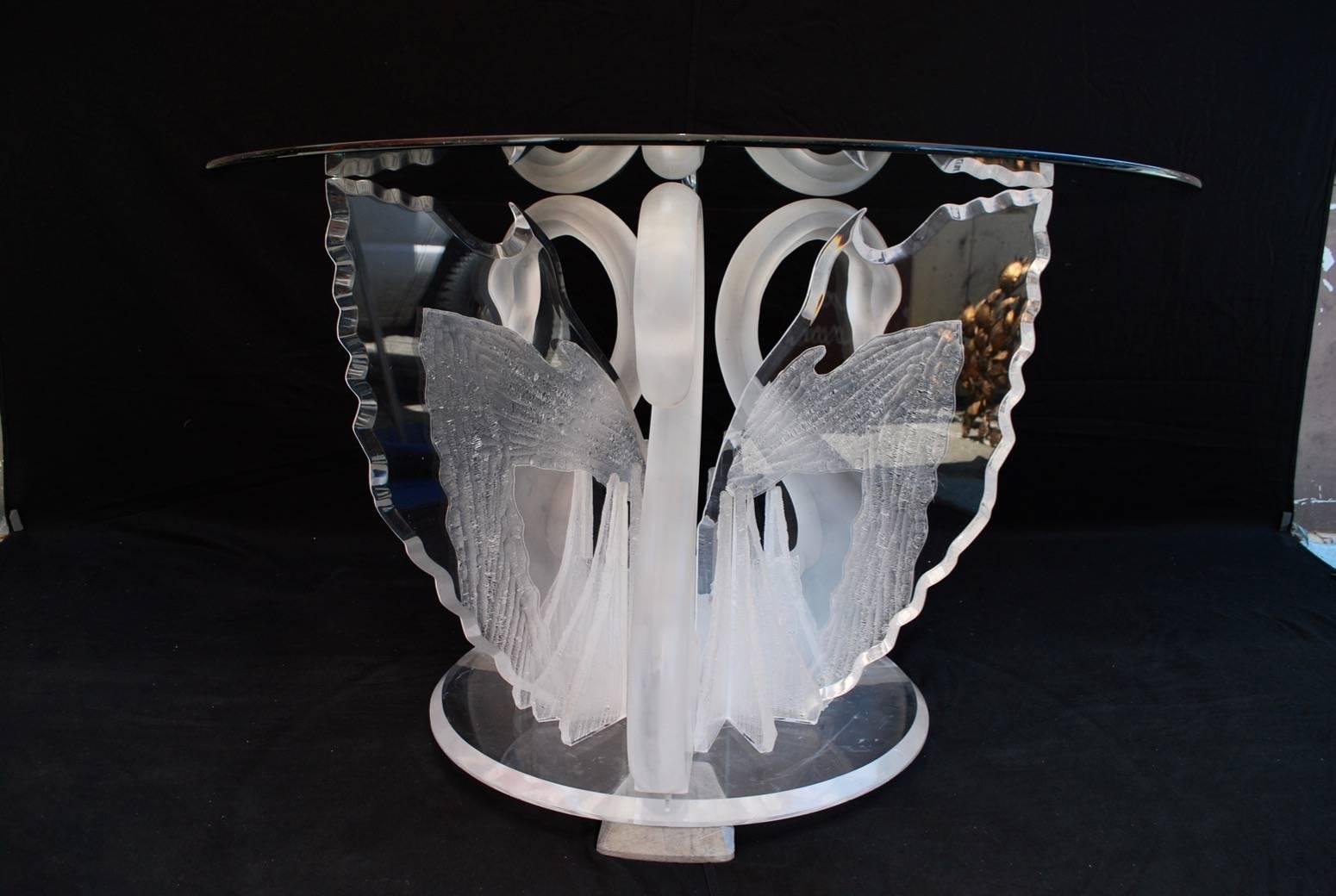 American Beautiful Lucite Swan Table in the Style of Charles Hollis Jones
