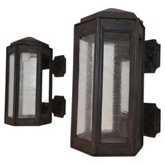 Rare large pair of 1920' cast iron outdoor sconces