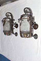 Antique pair of large bronze outdoor sconces