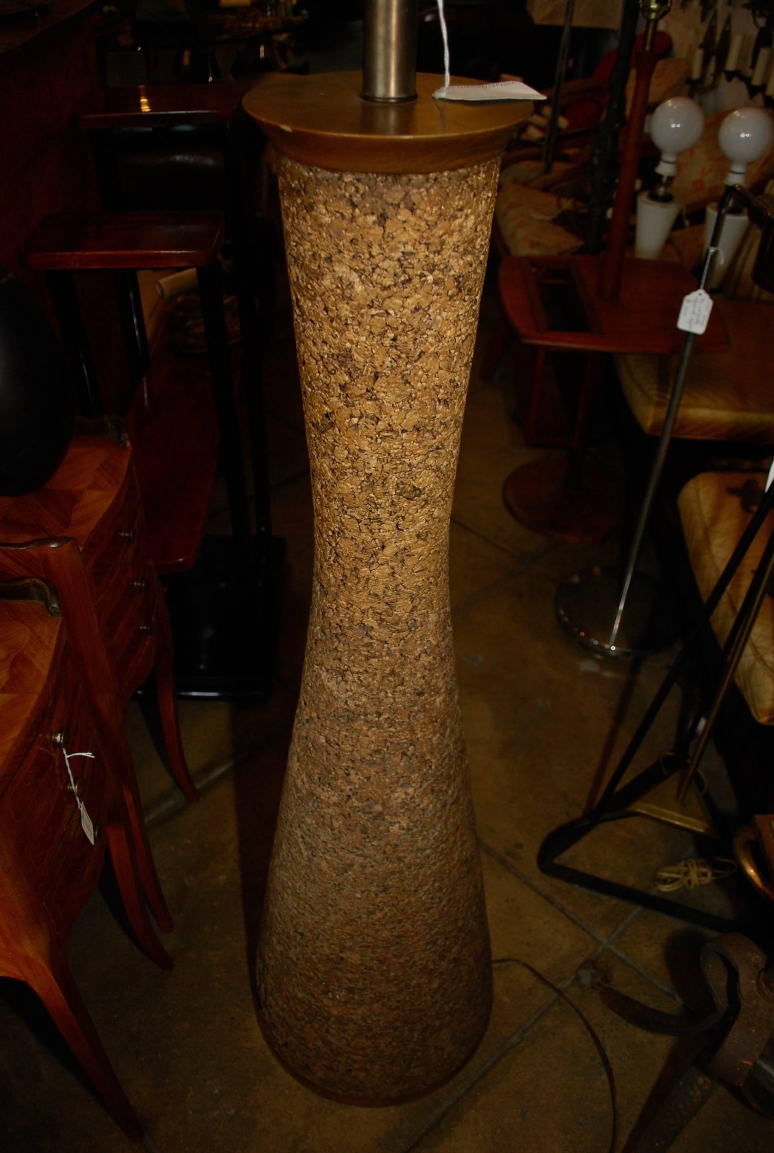 American Tall Elegant Mid-Century Cork Floor Lamp