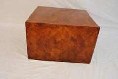 Elegant large burl walnut wood cube table by Milo Baughman