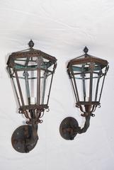 Beautiful and Rare Large 1920s Bronze and Wrought Iron Outdoor Sconces