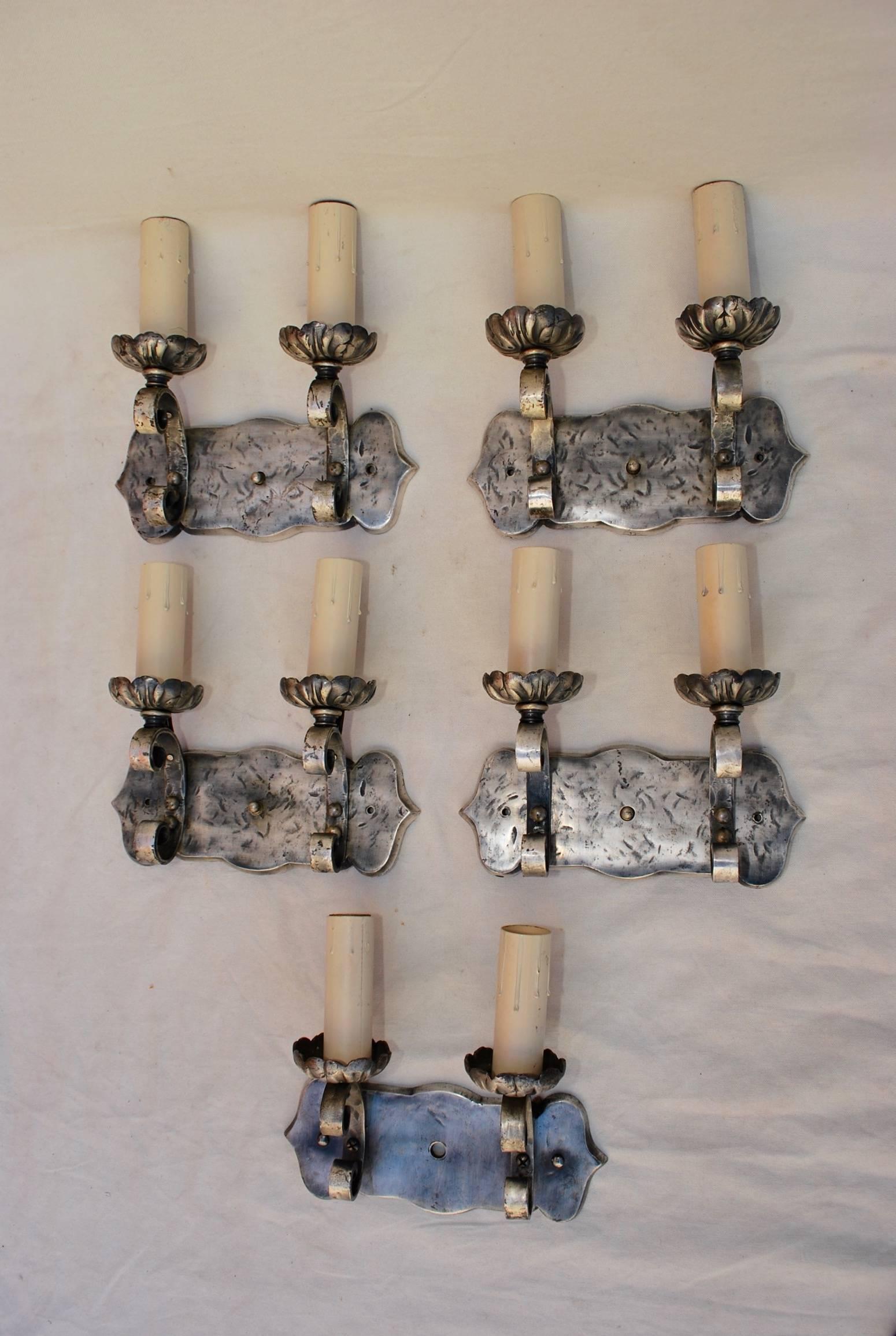 American Beautiful Set of Four Heavy 1920s Silver Color Sconces